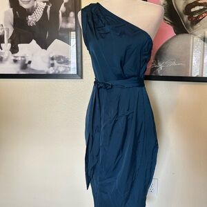 Chic One-Shoulder Navy Dress